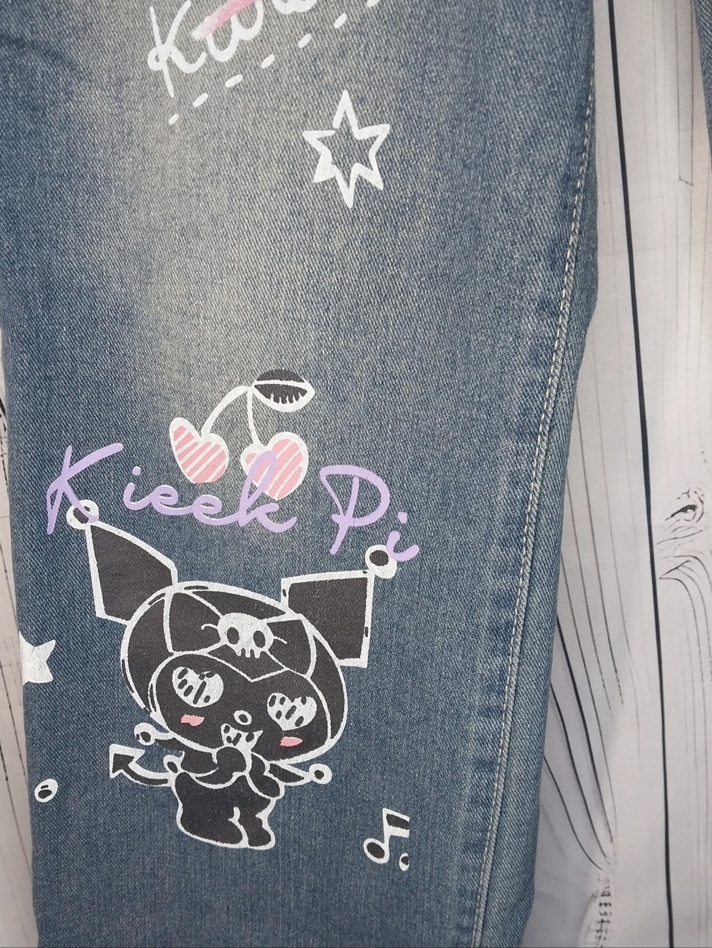 Hello Kitty Sanrio Kuromi Cartoon Grafitti Y2K Jeans - Picture 4 of 9